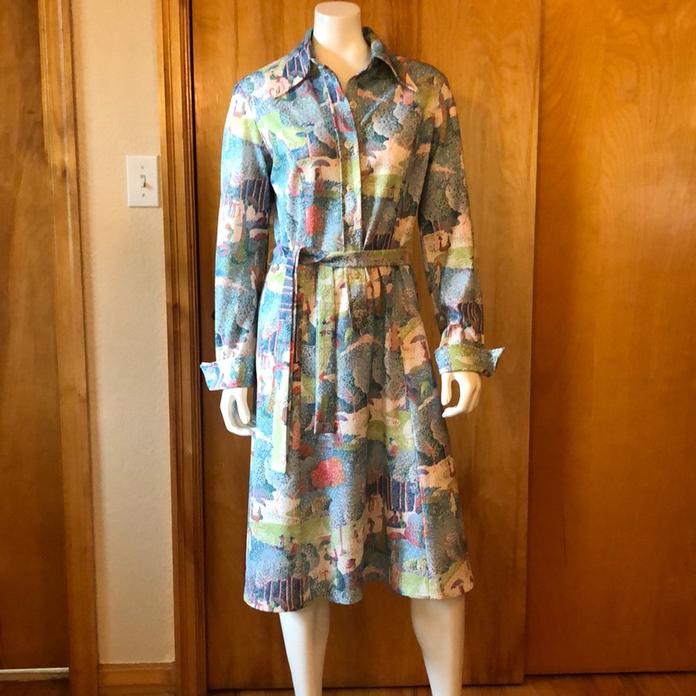 Vintage 1970s Seurat inspired shirt dress
